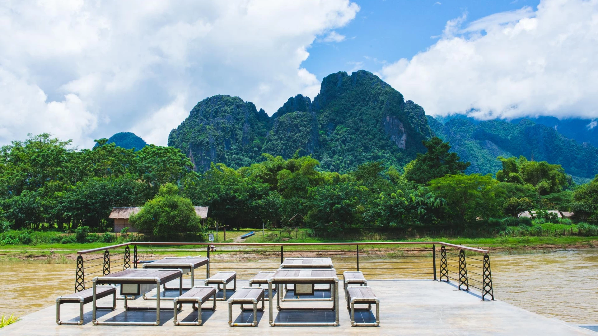 Breakfast area of Inthira Hotel in Vang Vieng