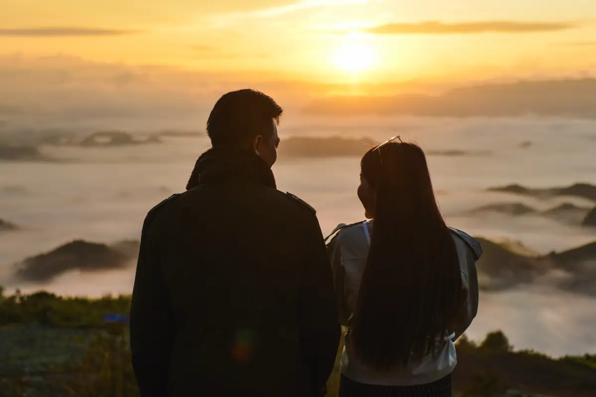 A beautiful morning mist view over the mountain in Phoukhoun area.