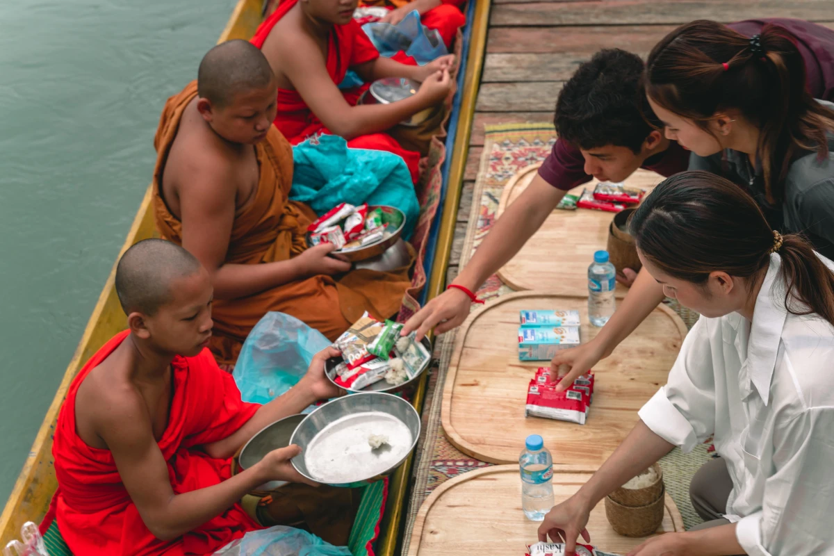 Alms Giving Ceremony in Meuang Feuang (Tak Bat)