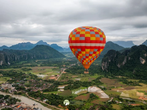 Sunset City View Hot Air Balloon Over Vang Vieng